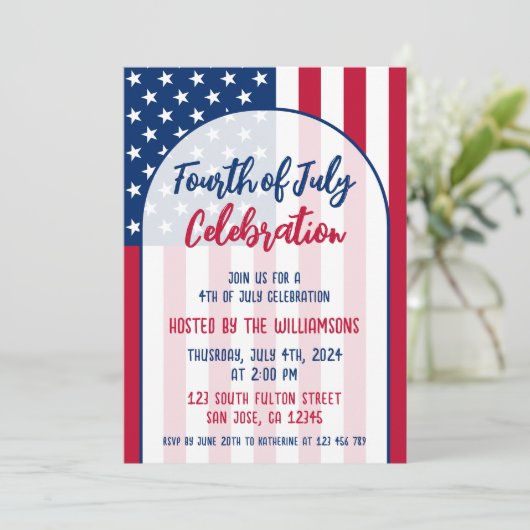 Fourth of July Party Patriottisch Rood Wit en Blau Kaart (Staand voorkant)
