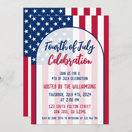 Fourth of July Party Patriottisch Rood Wit en Blau Kaart (Voorkant / Achterkant)