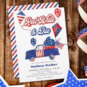 Fourth of July Red White & Due Baby Shower Kaart