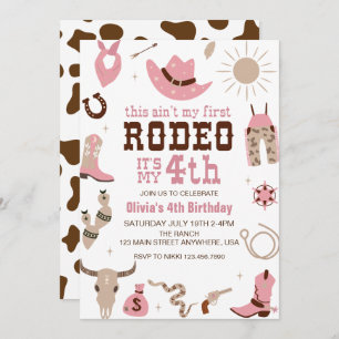 Fourth Rodeo Western Cowgirl 4TH Birthday Kaart