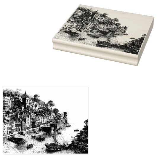 Fowey, Cornwall schets Rubberstempel (Gestempeld)