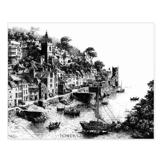 Fowey, Cornwall  schets Rubberstempel (Afrduk)