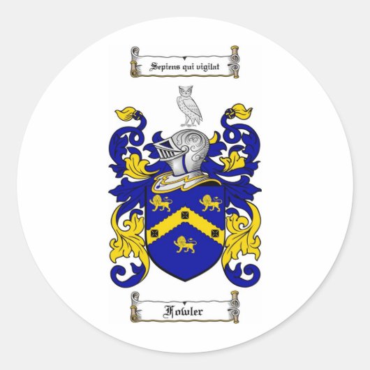 FOWLER FAMILY CREST - FOWLER WAPEN RONDE STICKER (Voorkant)