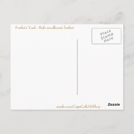 Fowlers Toad Postcard Briefkaart (Achterkant)