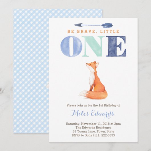 fox 1er Anniversaire Fête Cartes Invitations pour (Devant / Derrière)