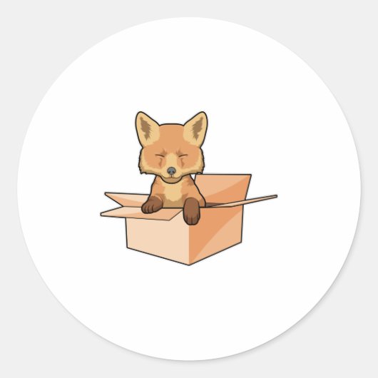 Fox als Baby in doos Ronde Sticker (Voorkant)