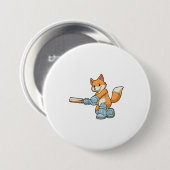 Fox als Batsman met cricket bat Ronde Button 7,6 Cm (Voorkant /achterkant)