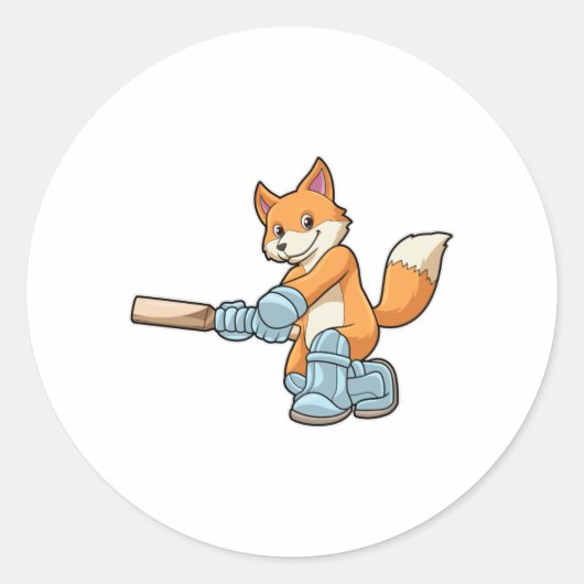 Fox als Batsman met cricket bat Ronde Sticker (Voorkant)