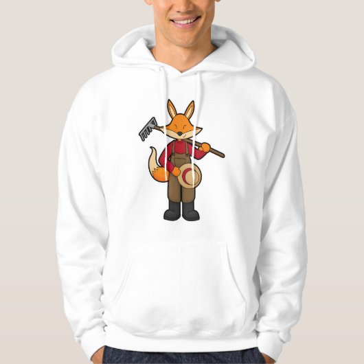 Fox als boer met rake en Pet Hoodie (Voorkant)