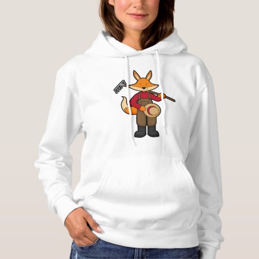 Fox als boer met rake en Pet Hoodie (Voorkant)