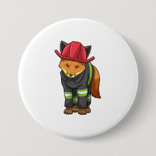 Fox als brandweerman met Helmet Ronde Button 7,6 Cm