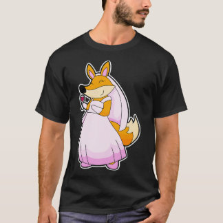 Fox als bride met glas rode wijn t-shirt
