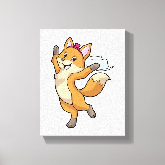 Fox als Bride met Veil & Heart Canvas Afdruk (Voorkant)