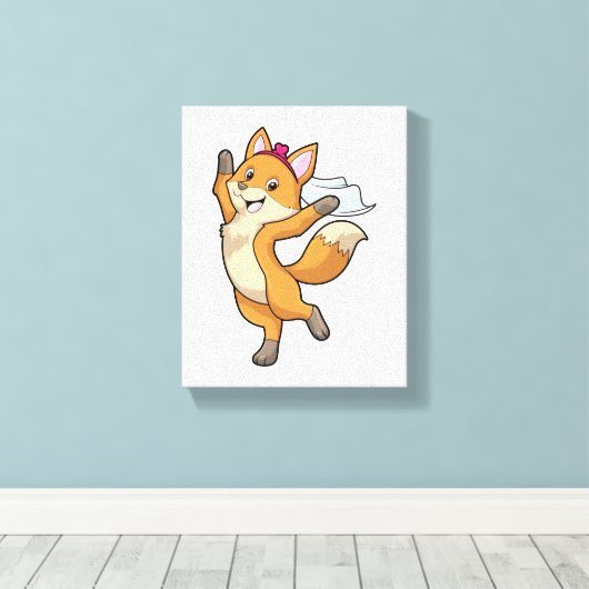 Fox als Bride met Veil & Heart Canvas Afdruk (Insitu (Houten vloer))