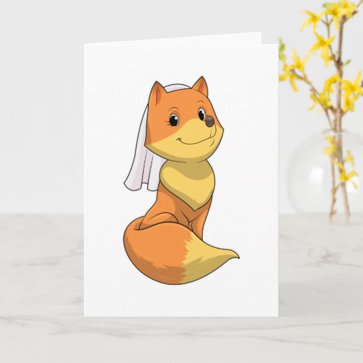 Fox als Bride met Veil Kaart (Gele Bloem)