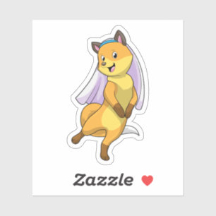 Fox als Bride met Veil Sticker
