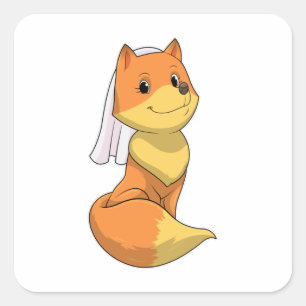 Fox als Bride met Veil Vierkante Sticker