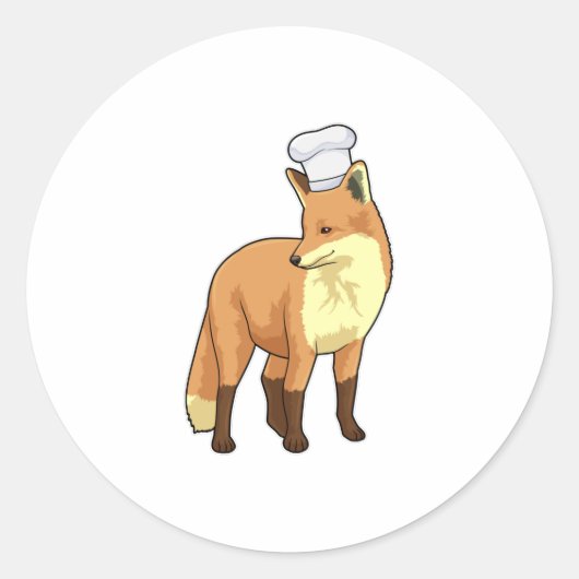 Fox als Cook met Chef-pet Ronde Sticker (Voorkant)