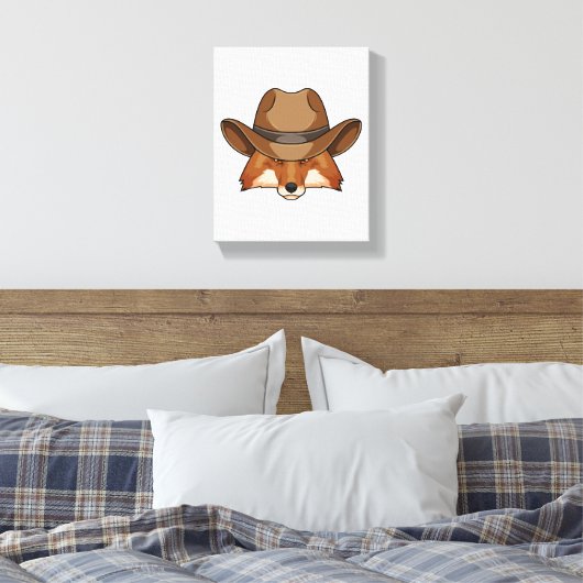 Fox als Cowboy met Pet Canvas Afdruk (Insitu (Slaapkamer))