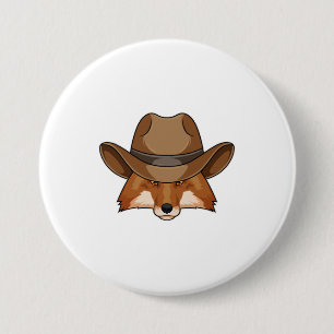 Fox als Cowboy met Pet Ronde Button 7,6 Cm