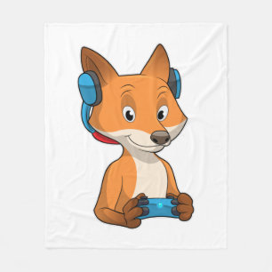 Fox als gamer met joystick fleece deken