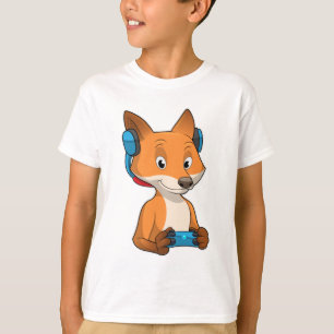 Fox als gamer met joystick t-shirt