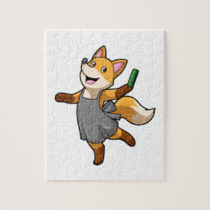 Fox als hairdresser met schaar legpuzzel