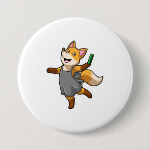Fox als hairdresser met schaar ronde button 7,6 cm