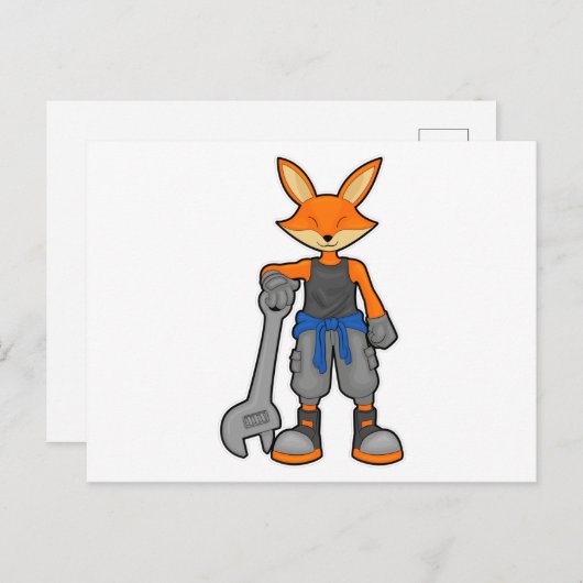 Fox als Mechanic met Spanner Briefkaart (Voorkant / Achterkant)