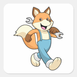 Fox als mechanisch met moersleutel vierkante sticker