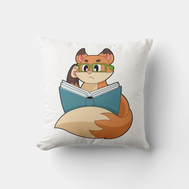 Fox als nerd met boek en bril kussen (Voorkant)