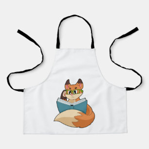 Fox als nerd met boek en bril schort