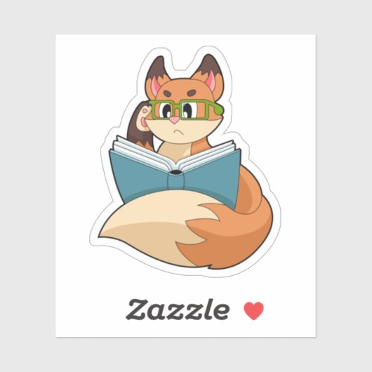 Fox als nerd met boek en bril sticker (Vel)