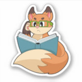 Fox als nerd met boek en bril sticker (Voorkant)