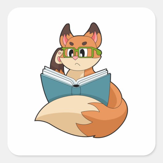 Fox als nerd met boek en bril vierkante sticker (Voorkant)