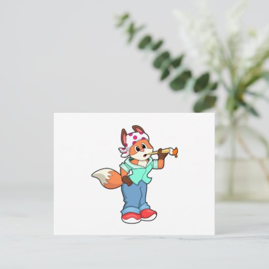 Fox als schilder met penseel en kleur briefkaart (Staand voorkant)