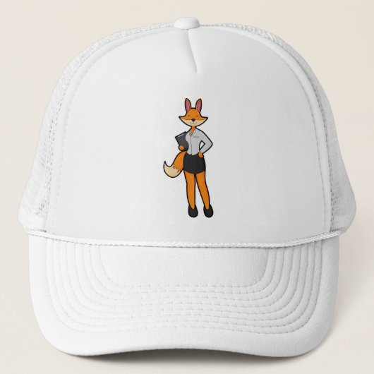 Fox als secretaris met blocnote trucker pet (Voorkant)