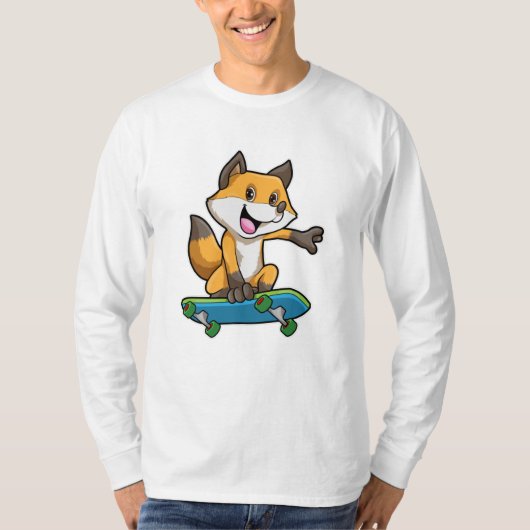 Fox als Skater met skateboard T-shirt (Voorkant)