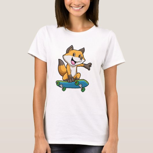 Fox als Skater met skateboard T-shirt (Voorkant)
