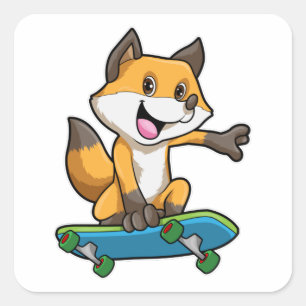 Fox als Skater met skateboard Vierkante Sticker