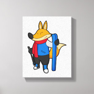 Fox als skiër met skiën canvas afdruk