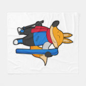 Fox als skiër met skiën fleece deken (Voorkant (Horizontaal))