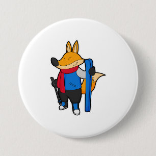 Fox als skiër met skiën ronde button 7,6 cm
