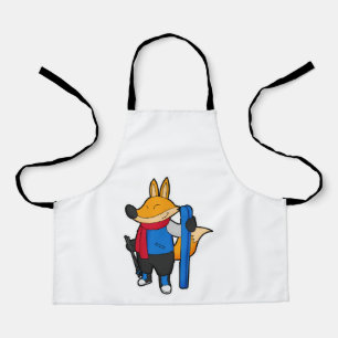 Fox als skiër met skiën schort