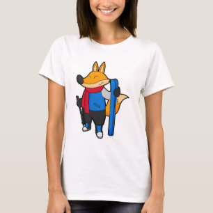Fox als skiër met skiën t-shirt