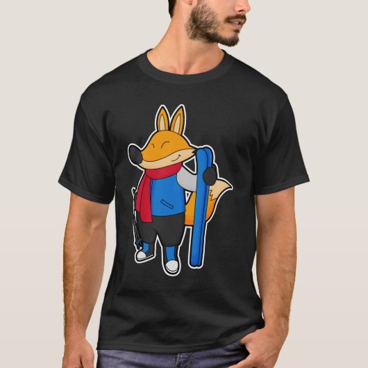 Fox als skiër met skiën t-shirt (Voorkant)