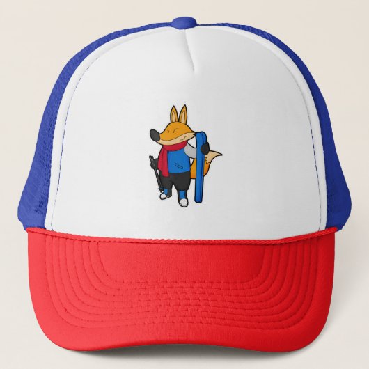 Fox als skiër met skiën trucker pet (Voorkant)