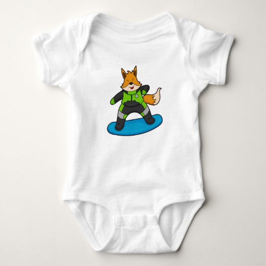 Fox als Snowboarder met Snowboard Romper (Voorkant)