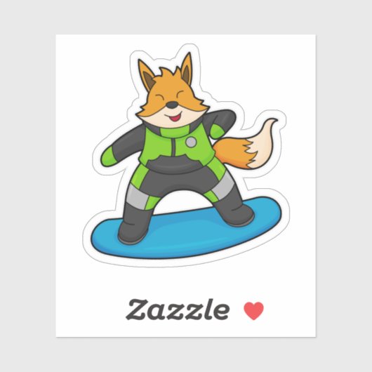 Fox als Snowboarder met Snowboard Sticker (Vel)