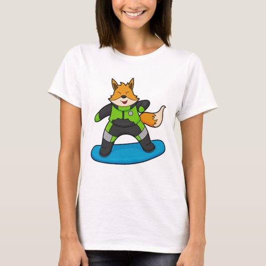 Fox als Snowboarder met Snowboard T-shirt (Voorkant)